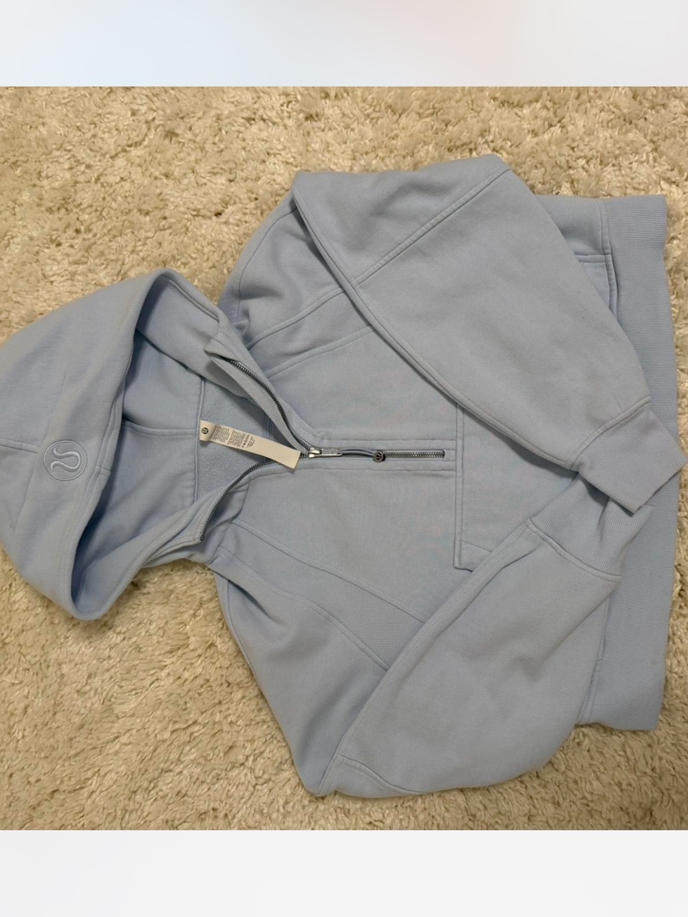 lululemon Light Blue Half-Zip scuba cropped hoodie
